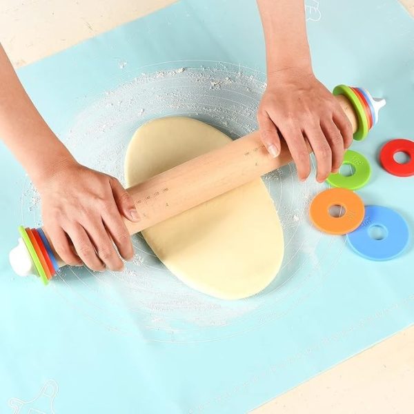 Rouleau à pâtisserie en bois avec 4 anneaux d'épaisseur