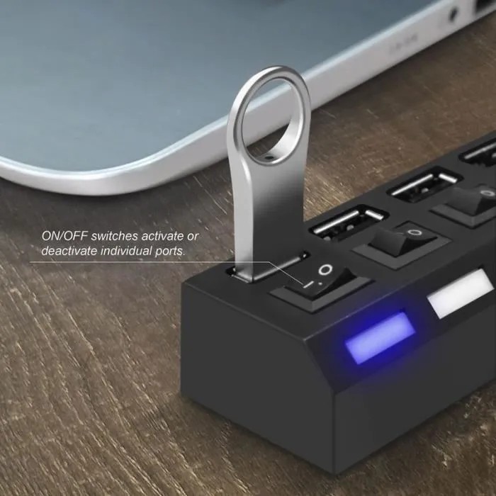 HUB-4ports-usb-ordinateur-pc-tablette-yallafid-promotion-tunis-sfax-mahdia-ariana-sousse-nabeul Hub USB 4 Ports avec Interrupteur - Image 2