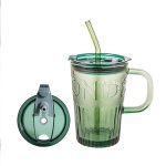 Tasse en verre transparent 450 ml avec paille et couvercle - Image 2