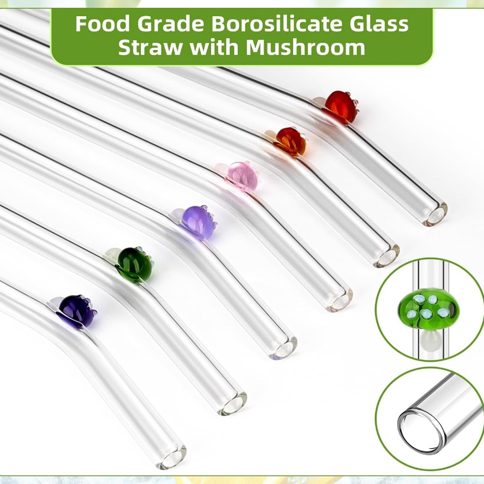 lot-6-pailles-transparent-verre-motif-cute-brosse-nettoyage-vente-en-ligne-yallafid-tunisie-papillon -tabaraka-sousse-nabel-tabarka-motif Pack de 6 pailles en verre borosilicate motif Champignon - Image 2