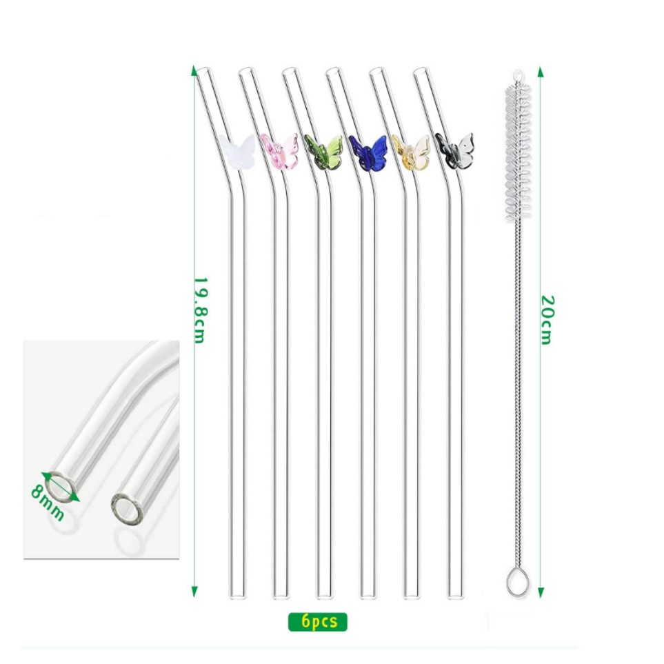lot-6-pailles-transparent-verre-motif-cute-brosse-nettoyage-vente-en-ligne-yallafid-tunisie-papillon -tabaraka-sousse-nabel Pack de 6 pailles en verre borosilicate motif Papillon - Image 5