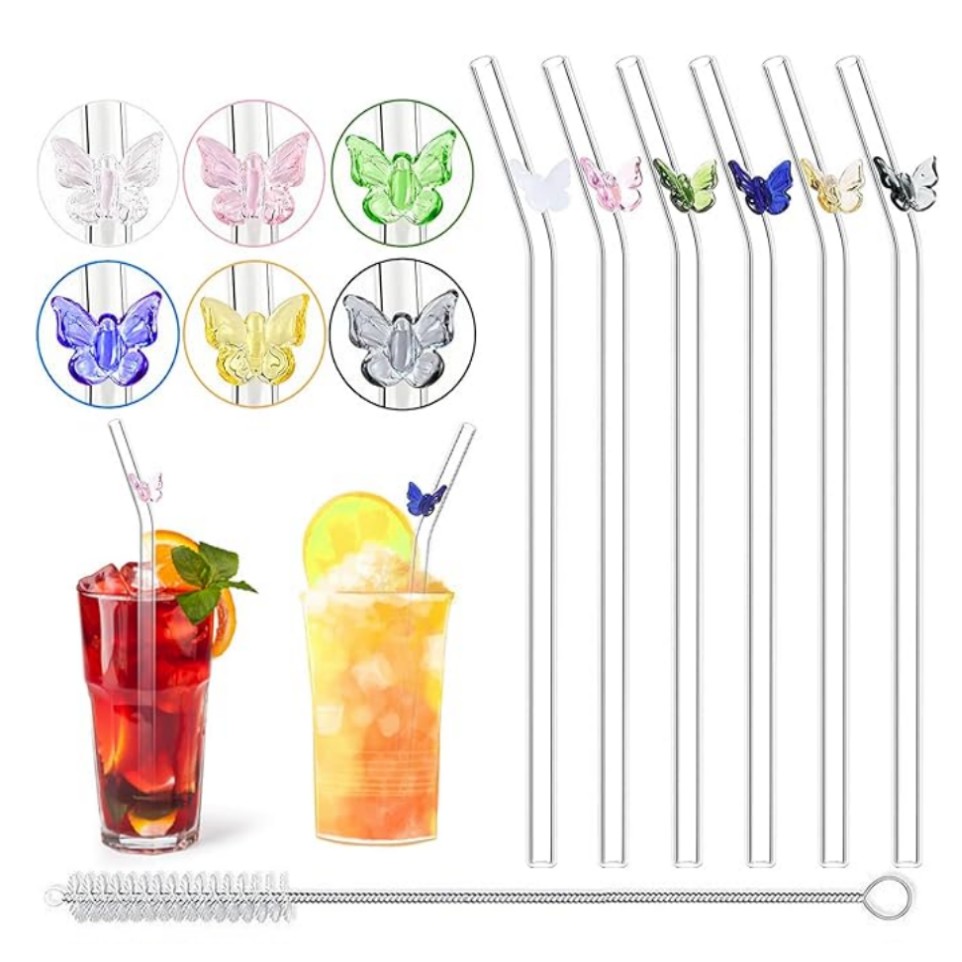 lot-6-pailles-transparent-verre-motif-cute-brosse-nettoyage-vente-en-ligne-yallafid-tunisie-papillon -tabaraka Pack de 6 pailles en verre borosilicate motif Papillon - Image 3