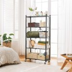Etagère de rangement pliable en métal à 5 niveaux avec roulettes – Image 2