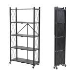 Etagère de rangement pliable en métal à 5 niveaux avec roulettes – Image 3