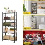 Etagère de rangement pliable en métal à 5 niveaux avec roulettes – Image 6