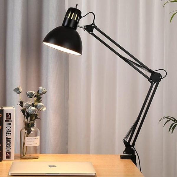 Lampe de bureau bras long pliable avec pince