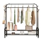 Cintre acier double avec 2 étagère et roulettes – Image 6