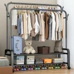 Cintre acier double avec 2 étagère et roulettes