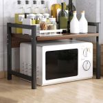 Support Micro-ondes réglable en métal et bois