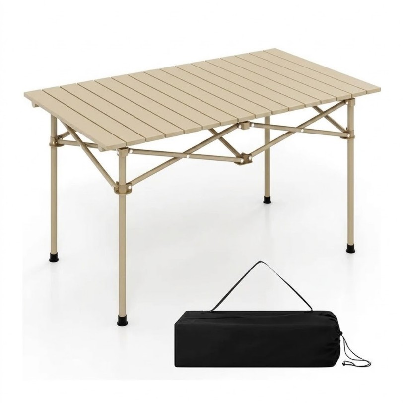 Table-pliable-beige-tunisie-yallafid-plage-jardin-grand-format-noir-' Table pliable de camping en aluminium – Image 1