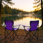 Chaise de camping pliante avec porte-gobelet-Mauve – Image 3