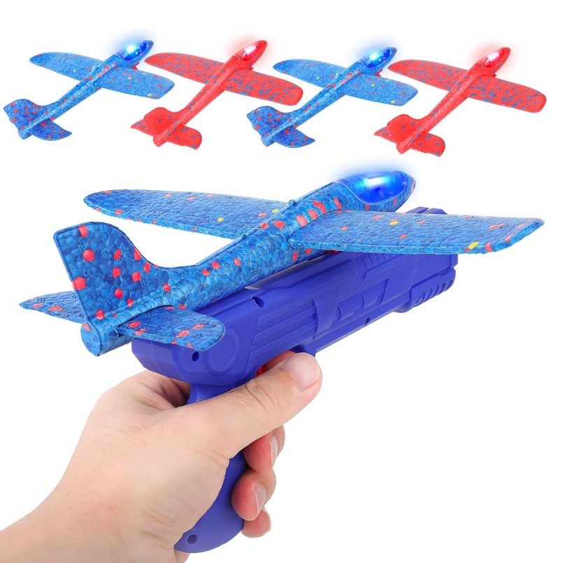 pistolet-double-canon-yallafid-jouet-tunisie-vert-plage-enfant-cadeau-avion Jouet lanceur d'avion en mousse avec pistolet – Image 1