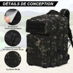 Sac à Dos Tactique Militaire Camouflage Noir 55L – Image 5
