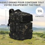 Sac à Dos Tactique Militaire Camouflage Noir 55L – Image 7