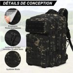 Sac à Dos Tactique Militaire Camouflage Noir 55L – Image 3